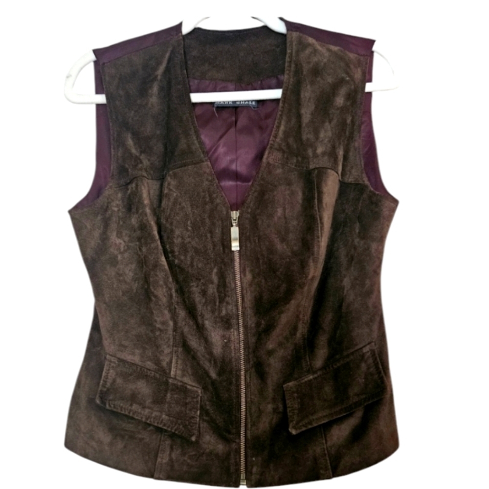 MARK SHALE vintage brown suede leather zip up vest. Size 6